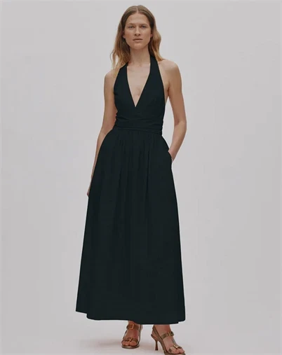 Rabens Saloner - Izette Poplin Halter Kjole - Black 